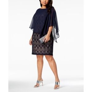 NWT Connected Women’s Plus Size Lace Chiffon Sheath Dress 18W Navy